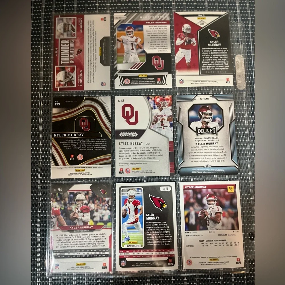🏈 Kyler Murray Cardinals NFL Football Sports Trading Cards - Lot of 9
